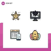 grupo de símbolos de ícone universal de 4 cores planas de linha preenchida modernas de interface de estrela responsiva de praia elementos de design de vetores editáveis do site