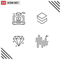 conjunto moderno de pictograma de 4 cores planas de linha preenchida de grau diamante gruadation moeda música elementos de design de vetores editáveis