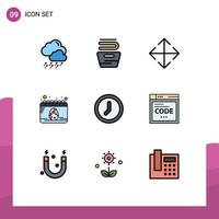 9 ícones criativos, sinais e símbolos modernos da interface do usuário movem elementos de design de vetores editáveis do festival do relógio