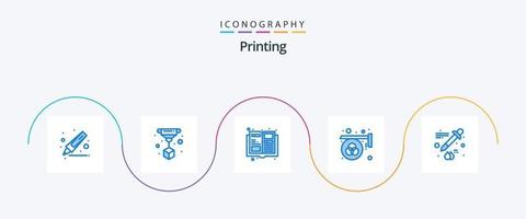impressão azul 5 pacote de ícones incluindo . conta-gotas. revista. cor. paleta vetor