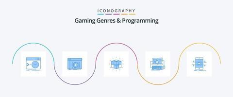 gêneros de jogos e pacote de ícones de programação azul 5, incluindo erro. computador. desenvolvedor. cubo. quebra-cabeça vetor