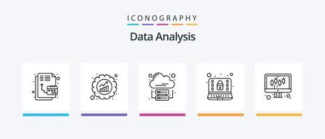 pacote de ícones de linha 5 de análise de dados, incluindo dados. tecnologia. computador. gráfico. base de dados. design de ícones criativos vetor