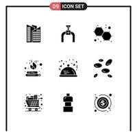 pacote de ícones vetoriais de estoque de 9 sinais e símbolos de linha para restaurante, química, jantar, fogo, elementos de design vetorial editáveis vetor