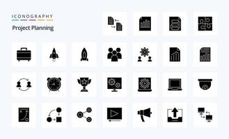 Pacote de ícones de glifos sólidos de planejamento de 25 projetos vetor