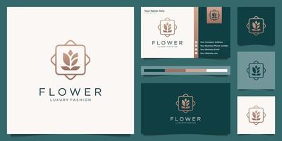 elegante flor rosa beleza design de logotipo dourado e cartão de visita vetor