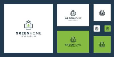 modelo imobiliário de logotipo de casa verde. símbolo de contorno minimalista para edifícios ecológicos. vetor