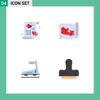 conjunto de 4 ícones planos vetoriais na grade para elementos de design de vetores editáveis de esteira do mundo do amor