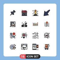conjunto de 16 sinais de símbolos de ícones de interface do usuário modernos para navegador gráfico de peão de página de praia elementos de design de vetores criativos editáveis