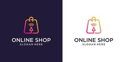 modelo de designs de logotipo de loja online, loja de sacolas e ícone de logotipo de símbolo de toque vetor