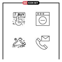 conjunto de 4 sinais de símbolos de ícones de interface do usuário modernos para venda paisagem mão mac sol elementos de design vetoriais editáveis vetor