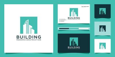 construção de design de logotipo com conceito moderno. Resumo da construção civil da cidade para inspiração de design de logotipo. design de logotipo e vetor premium de cartão de visita