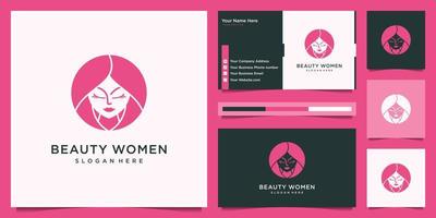 mulheres femininas enfrentam design de logotipo de beleza e cartão de visita. vetor