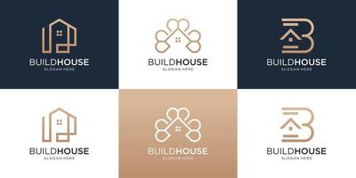 coleção de design de logotipo imobiliário de casa. conjunto de logotipo de linha doméstica criativa. vetor