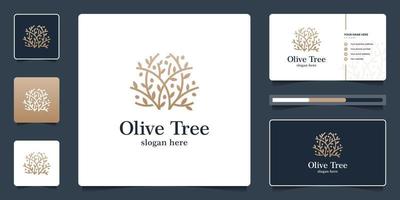 design de logotipo de oliveira dourada e modelo de cartão de visita