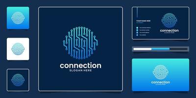 símbolo de tecnologia abstrata com design de logotipo de ponto de circuito de círculo e cartão de visita vetor