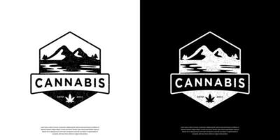 cannabis retrô vintage e design de logotipo de montanha vetor