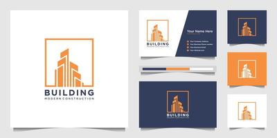 construção de design de logotipo com conceito moderno. Resumo da construção civil da cidade para inspiração de design de logotipo. design de logotipo e vetor premium de cartão de visita