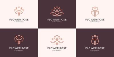 definir coleção minimalista floral e design de logotipo de folha arte de linha de luxo feminino. vetor