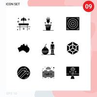 9 ícones criativos sinais modernos e símbolos de design de viagem de dívida mapa elementos de design de vetores editáveis do país