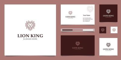 rei leão elegante com design gráfico elegante e logotipo de design de luxo de inspiração de cartão de nome vetor
