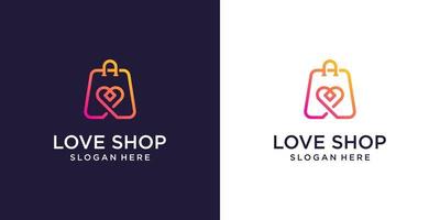 modelo de designs de logotipo de loja online, loja de sacolas e ícone de logotipo de símbolo de amor vetor
