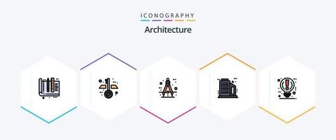 pacote de ícones de 25 linhas preenchidas de arquitetura, incluindo ideia. arranha-céu. arquiteto. companhia. ferramenta vetor