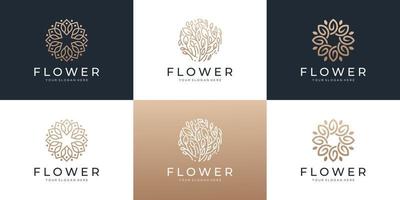 conjunto de flor abstrata com inspiração de design de logotipo de folha. vetor