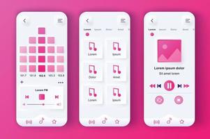 kit de design rosa neumórfico único player de música vetor