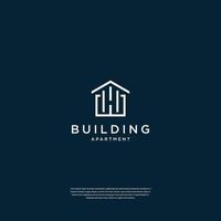 design de logotipo residencial minimalista imobiliário, construção, arquitetura, construção com estilo de arte de linha vetor