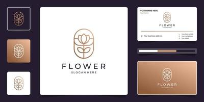 design de logotipo de flor de lótus elegante minimalista e cartão de visita vetor