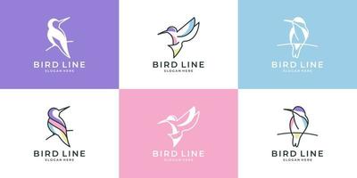 conjunto de pássaros fofos com coleção de design de logotipo de estilo de arte de linha vetor