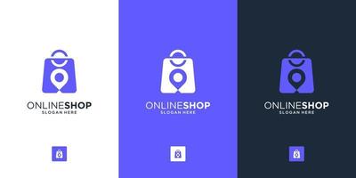 combinação criativa de localização de bolsa e alfinete para design de logotipo de loja on-line vetor