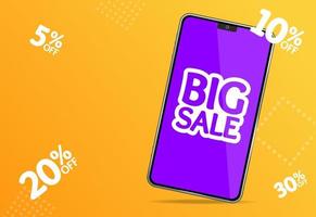 cartão de cartaz de anúncio de conceito de banner de grande venda de telefone móvel 3d realista detalhado. vetor