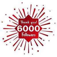 obrigado 6000 seguidores. conceito de mídia social. modelo de celebração de 6k seguidores. desenho vetorial