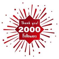 obrigado 2000 seguidores. conceito de mídia social. modelo de comemoração de 2k seguidores. desenho vetorial vetor