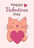 cartão de dia dos namorados com um gato. ilustração vetorial vetor