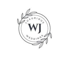 wj letras iniciais modelo de logotipos de monograma de casamento, modelos modernos minimalistas e florais desenhados à mão para cartões de convite, salve a data, identidade elegante. vetor