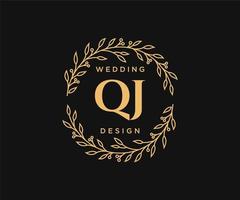 qj letras iniciais coleção de logotipos de monograma de casamento, modelos modernos minimalistas e florais desenhados à mão para cartões de convite, salve a data, identidade elegante para restaurante, boutique, café em vetor