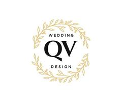 qv letras iniciais coleção de logotipos de monograma de casamento, modelos modernos minimalistas e florais desenhados à mão para cartões de convite, salve a data, identidade elegante para restaurante, boutique, café em vetor