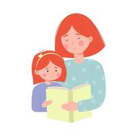 mãe e filha lendo um livro juntos. ilustração vetorial vetor