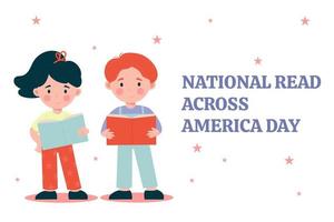 um menino e uma menina estão lendo um livro. dia nacional da leitura em toda a américa vetor