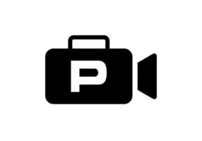 letra p filme câmera de vídeo design de logotipo filme de cinema e sinal de videografia vetor