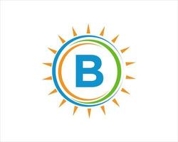 logotipo do sol da letra b. modelo de logotipo da indústria de agricultura elétrica de fazenda de painel solar vetor