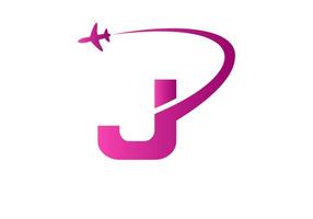 conceito de design de logotipo de viagem letra j com símbolo de avião voador vetor