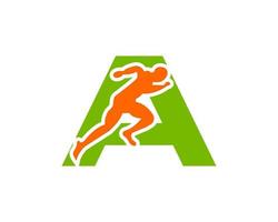 esporte correndo homem letra um logotipo. modelo de logotipo de homem correndo para logotipo de maratona vetor