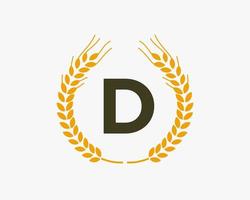 design de logotipo de agricultura letra d com símbolo de trigo vetor