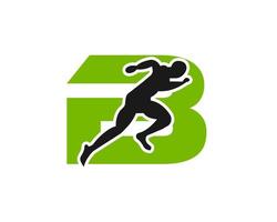 esporte executando o logotipo da letra b do homem. modelo de logotipo de homem correndo para logotipo de maratona vetor