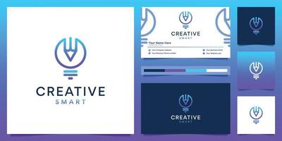 design de logotipo criativo e cartão de visita. bulbo gradiente moderno e lápis com estilo forro vetor