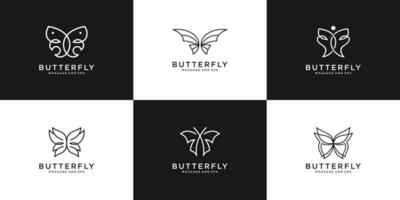 definir estilo de arte de linha de borboleta de beleza de coleção. design de logotipo para feminino, salão de beleza, spa. vetor