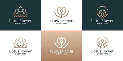coleção de flores com modelo de design de logotipo de linha. vetor